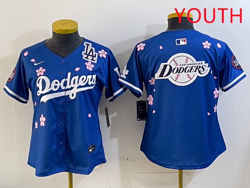Youth Los Angeles Dodgers Blank Blue Sakura Edition 2025 Nike MLB Jersey style 29